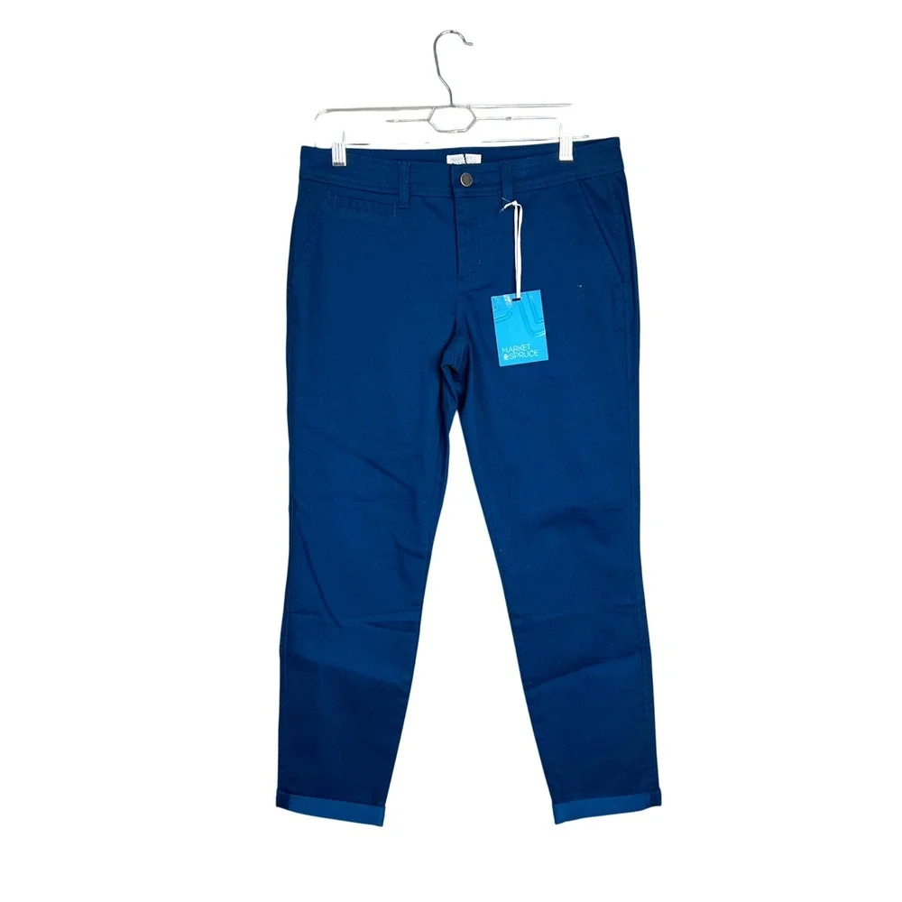 Market & Spruce Ankle Pants Womens‎ 8P Petite Blue Slim Leg Cuffed Stretch NWT